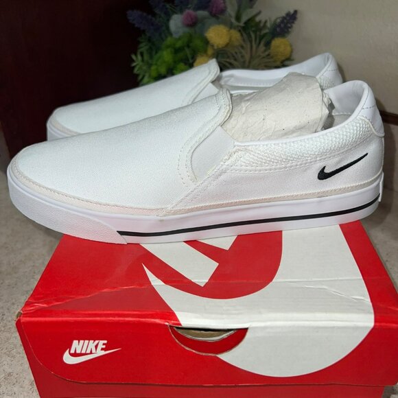 Womens Nike Court Legacy Slip-On Sneakers White Canvas Size 9.5 New With Box Cas - Picture 10 of 13